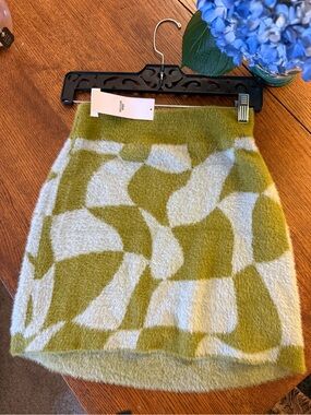 Urban Outfitters Olive & Cream Abstract Fuzzy Mini Skirt